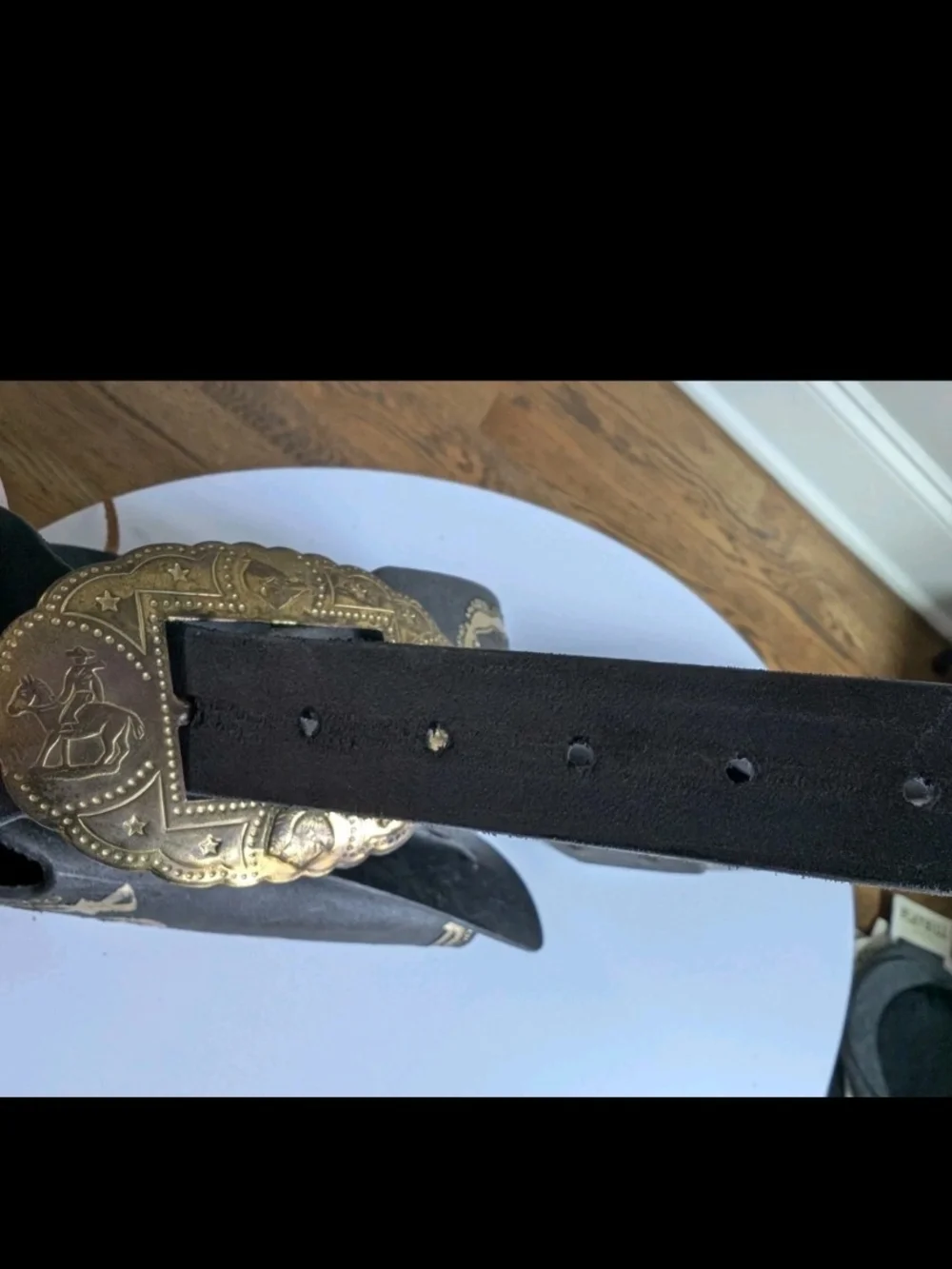 VTG Western Leather Double Holster Gun Belt Cowboy Costume Toy Gold Star Buckle